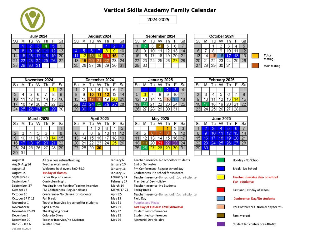 Vertical Skills Family Calendar 2024-2025